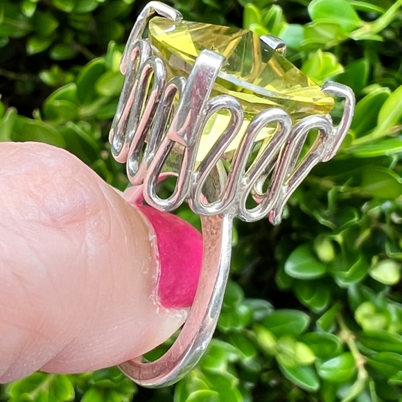VINTAGE HUGE ARTISAN CRAFTED 925 SS LARGE ORO VERDE LEMON QUARTZ RING FROM SPAIN